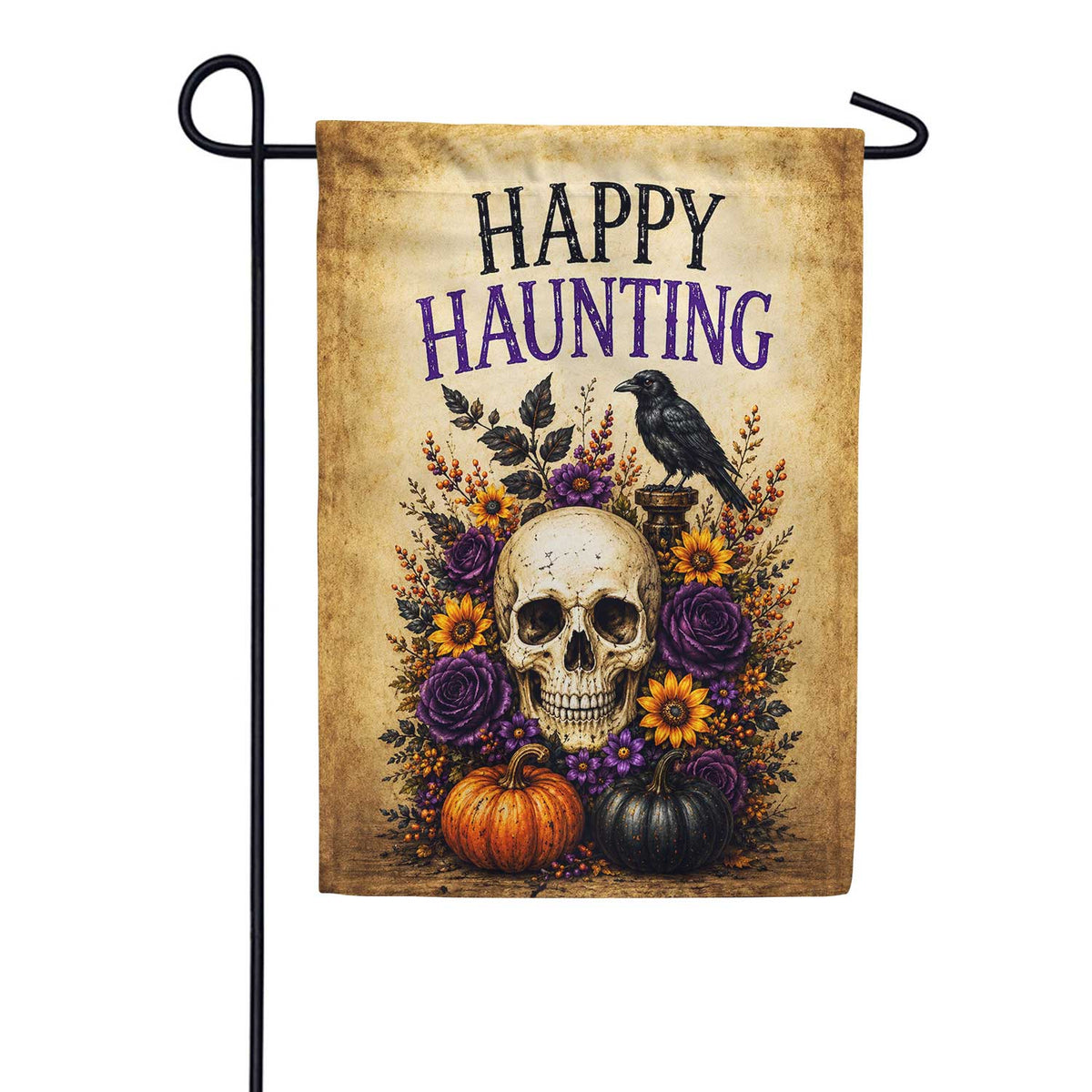Happy Haunting Skull Floral Halloween Garden Flag