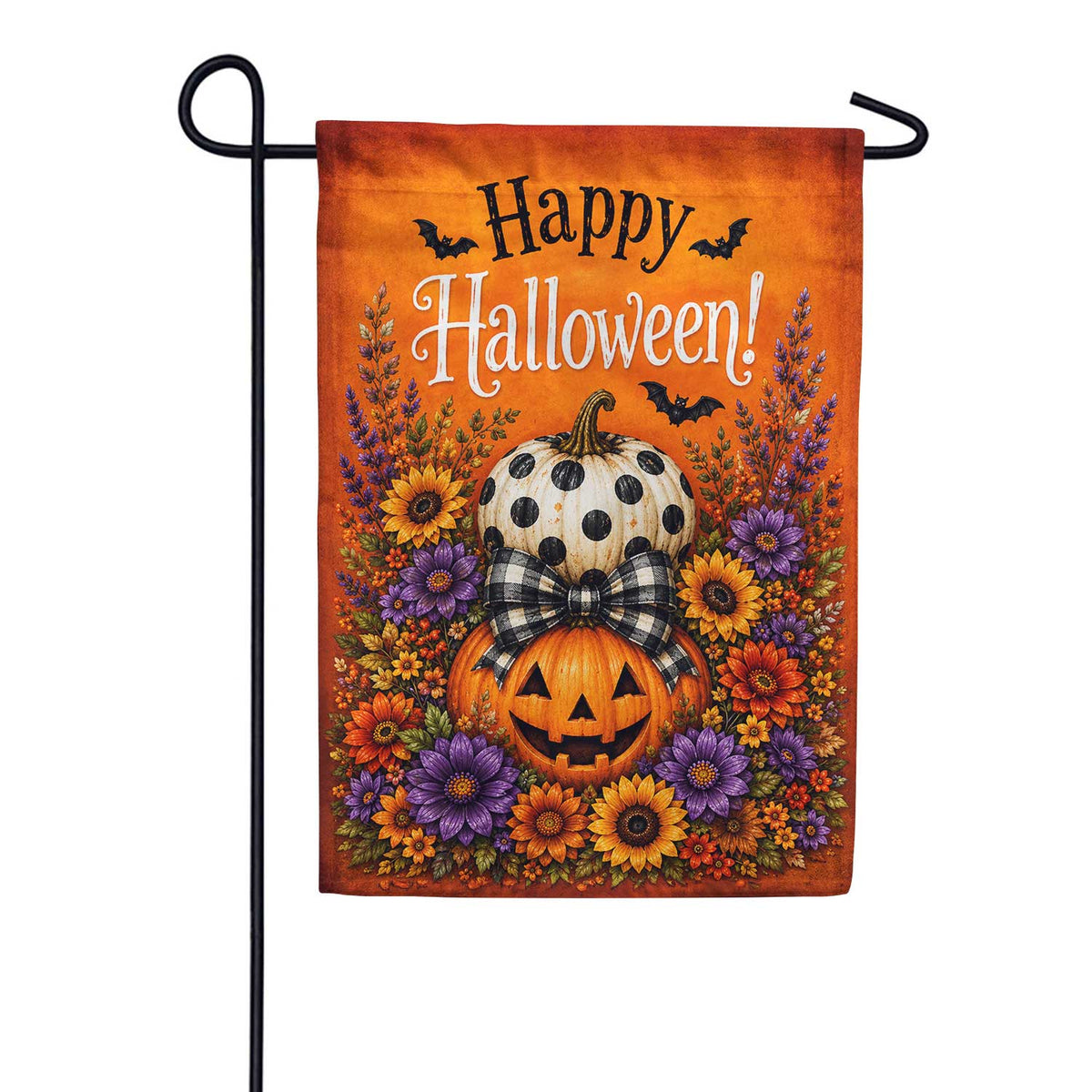Happy Halloween Stacked Pumpkins Garden Flag