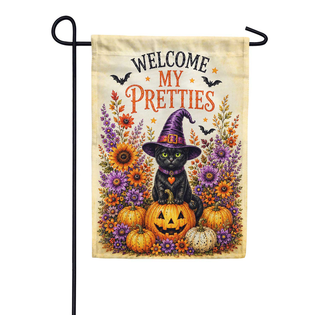 Welcome My Pretties Halloween Black Cat Garden Flag