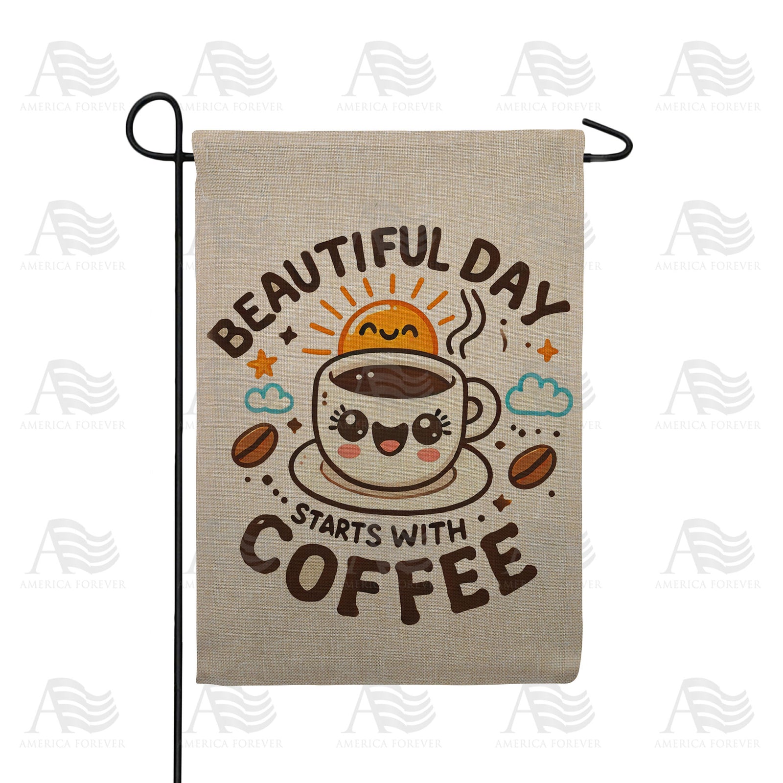 Beautiful Day Coffee Double Sided Burlap Garden Flag