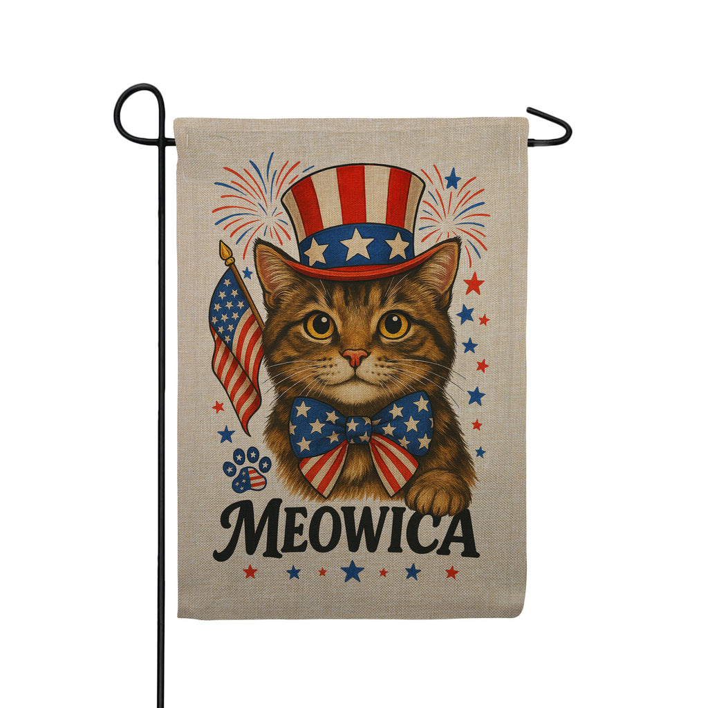 America Forever Meowica Patriotic Cat 4th of July Burlap Garden Flag