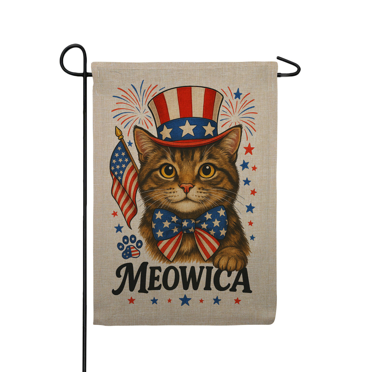 America Forever Meowica Patriotic Cat 4th of July Burlap Garden Flag