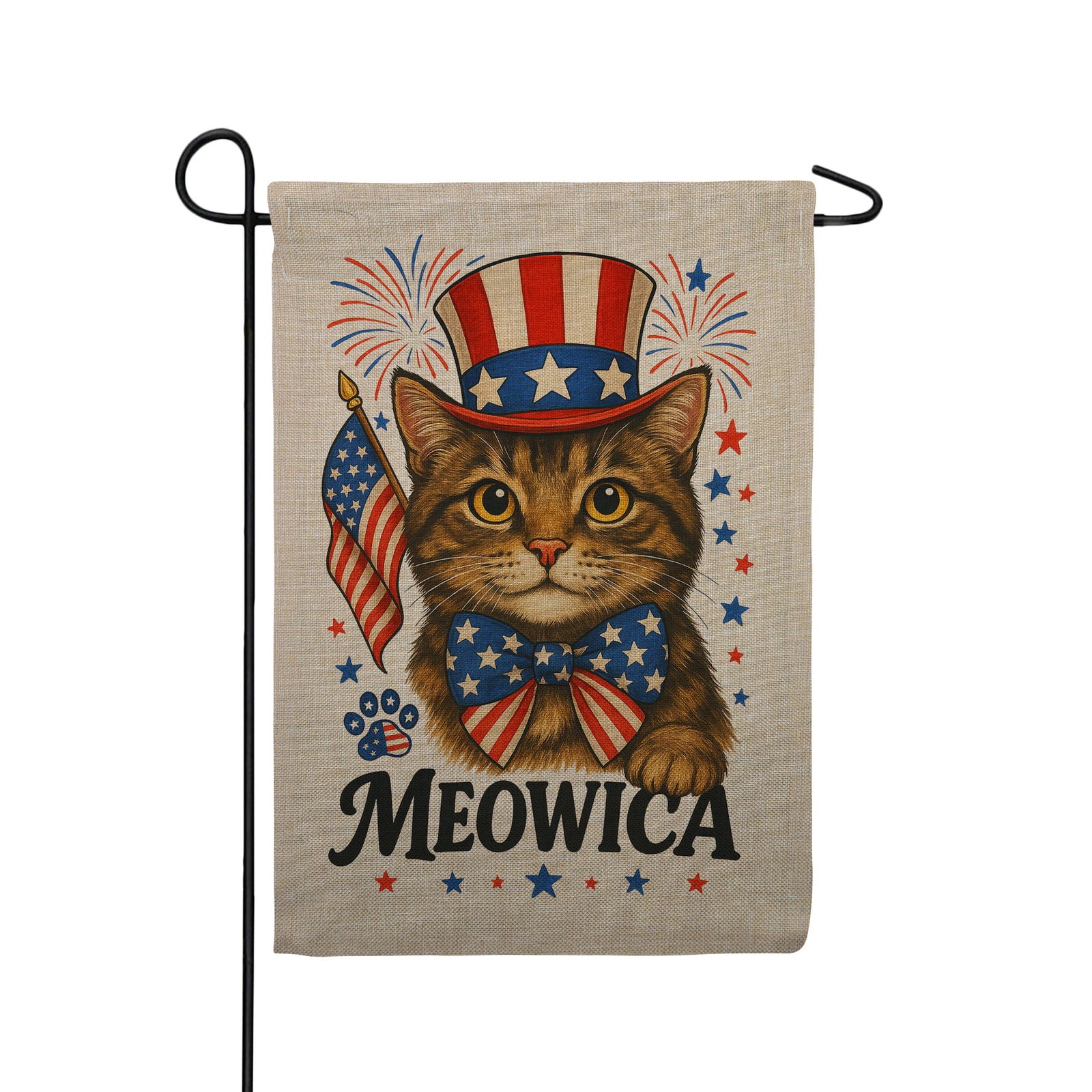 America Forever Meowica Patriotic Cat 4th of July Burlap Garden Flag