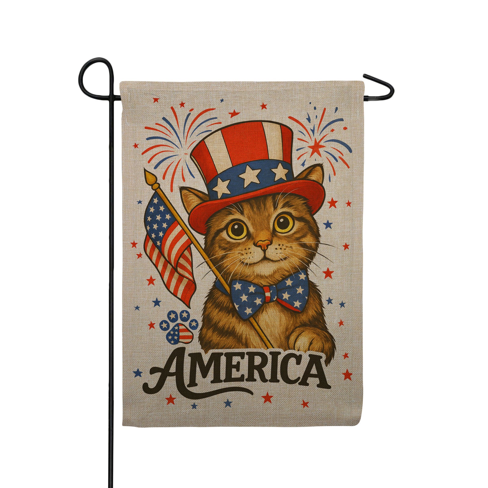 America Forever Patriotic Cat America 4th of July Burlap Garden Flag