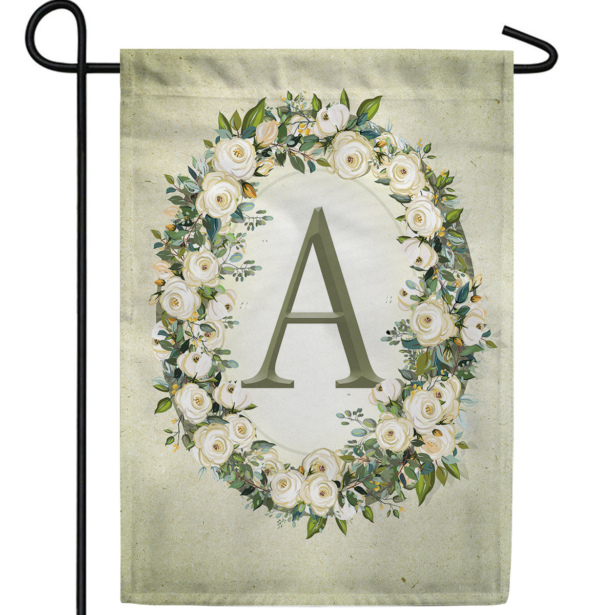 Sage Floral Monogram Garden Flag