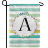 Blue Striped Watercolor Monogram Double Sided Garden Flag