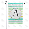 Blue Striped Watercolor Monogram Double Sided Garden Flag