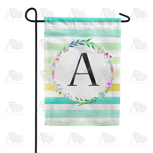 Blue Striped Watercolor Monogram Double Sided Garden Flag