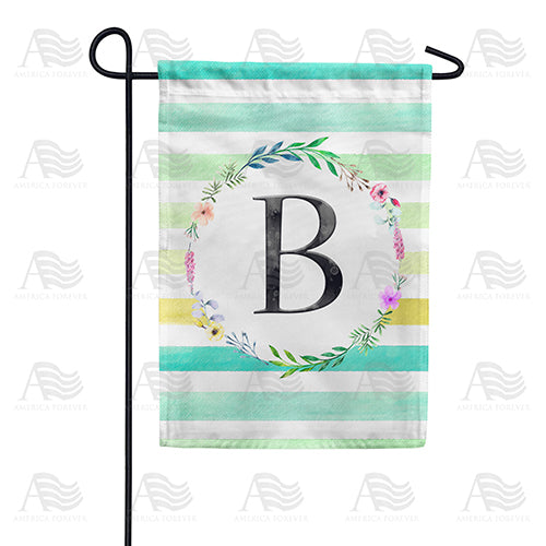 Blue Striped Watercolor Monogram Double Sided Garden Flag