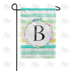 Blue Striped Watercolor Monogram Double Sided Garden Flag