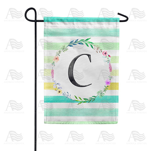 Blue Striped Watercolor Monogram Double Sided Garden Flag