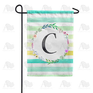 Blue Striped Watercolor Monogram Double Sided Garden Flag
