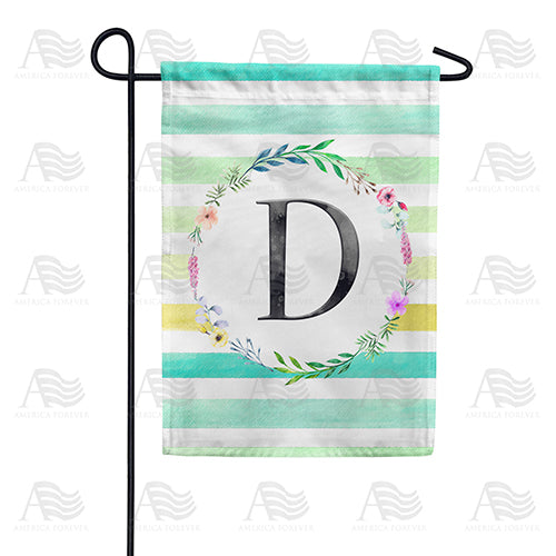 Blue Striped Watercolor Monogram Double Sided Garden Flag