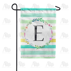 Blue Striped Watercolor Monogram Double Sided Garden Flag