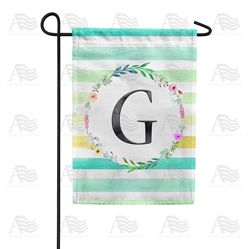 Blue Striped Watercolor Monogram Double Sided Garden Flag
