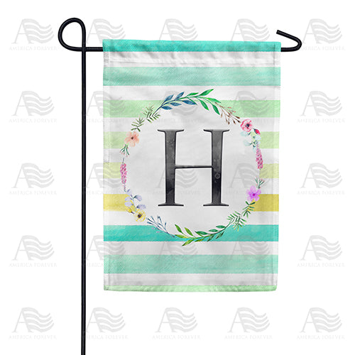 Blue Striped Watercolor Monogram Double Sided Garden Flag