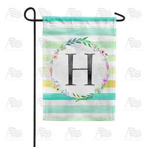 Blue Striped Watercolor Monogram Double Sided Garden Flag