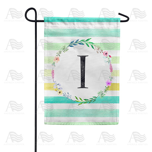 Blue Striped Watercolor Monogram Double Sided Garden Flag
