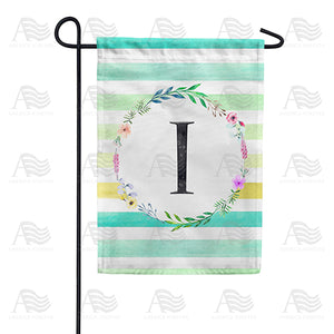 Blue Striped Watercolor Monogram Double Sided Garden Flag