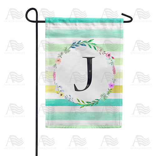 Blue Striped Watercolor Monogram Double Sided Garden Flag