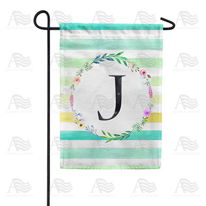 Blue Striped Watercolor Monogram Double Sided Garden Flag