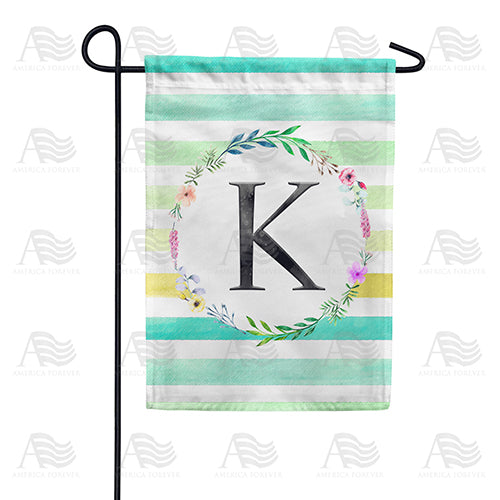 Blue Striped Watercolor Monogram Double Sided Garden Flag