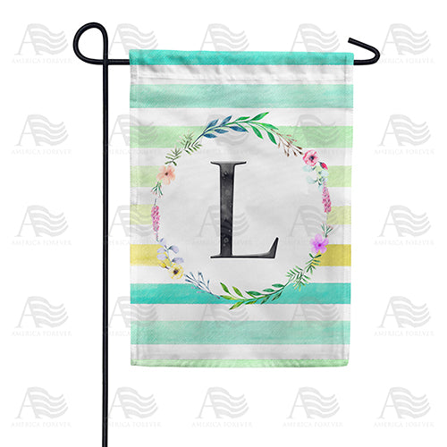 Blue Striped Watercolor Monogram Double Sided Garden Flag