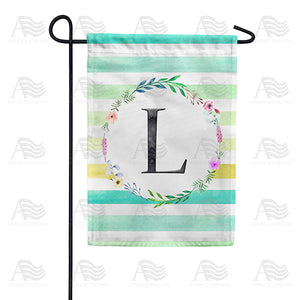 Blue Striped Watercolor Monogram Double Sided Garden Flag