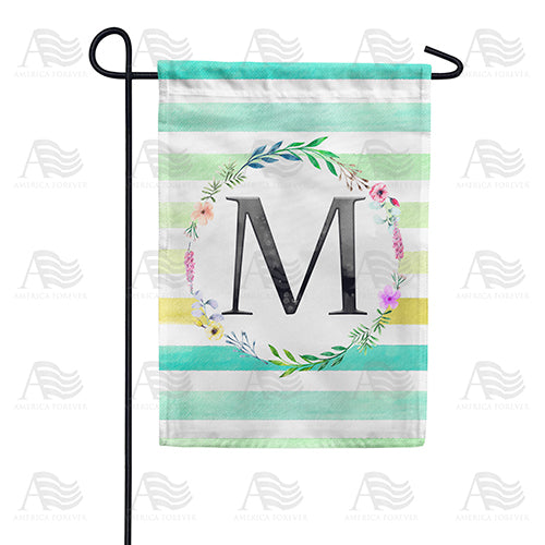 Blue Striped Watercolor Monogram Double Sided Garden Flag