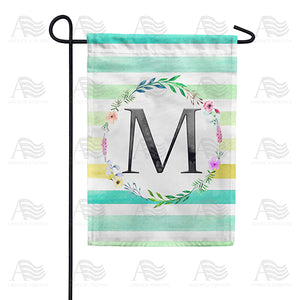 Blue Striped Watercolor Monogram Double Sided Garden Flag