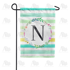 Blue Striped Watercolor Monogram Double Sided Garden Flag