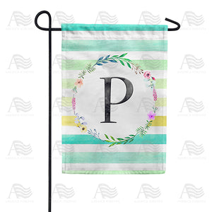 Blue Striped Watercolor Monogram Double Sided Garden Flag