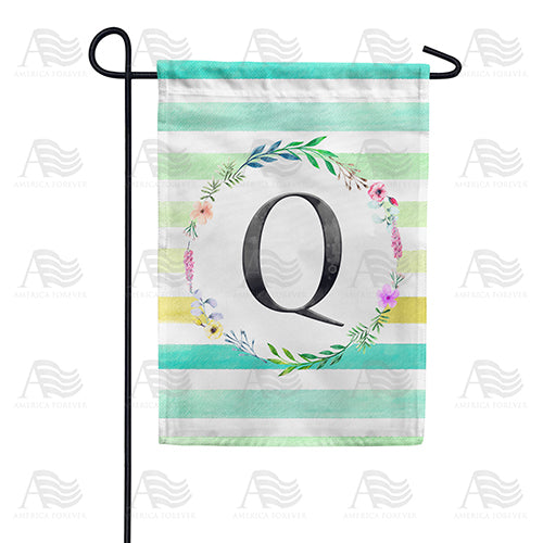 Blue Striped Watercolor Monogram Double Sided Garden Flag