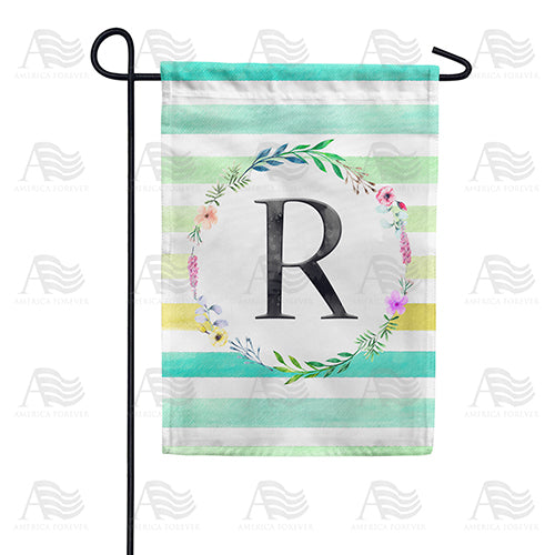 Blue Striped Watercolor Monogram Double Sided Garden Flag