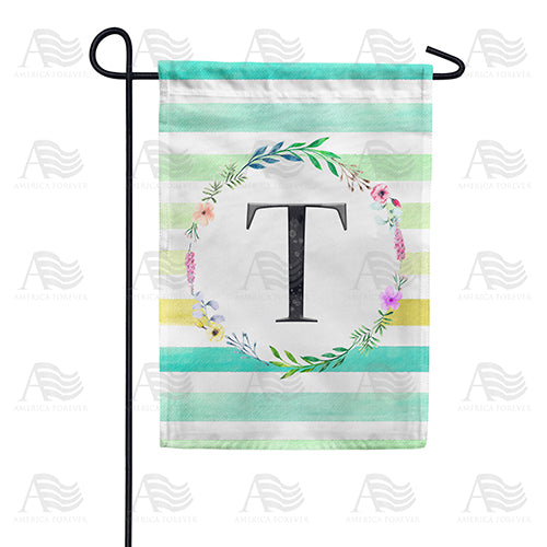 Blue Striped Watercolor Monogram Double Sided Garden Flag