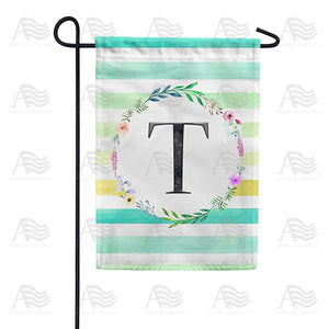 Blue Striped Watercolor Monogram Double Sided Garden Flag