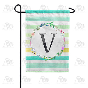 Blue Striped Watercolor Monogram Double Sided Garden Flag