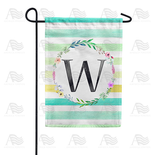 Blue Striped Watercolor Monogram Double Sided Garden Flag