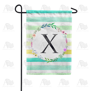 Blue Striped Watercolor Monogram Double Sided Garden Flag