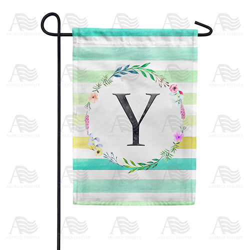 Blue Striped Watercolor Monogram Double Sided Garden Flag