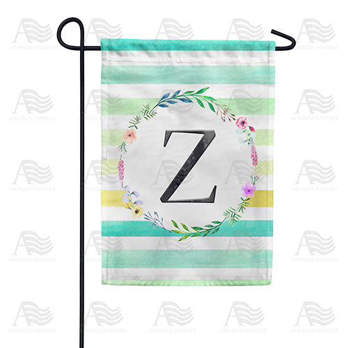 Blue Striped Watercolor Monogram Double Sided Garden Flag