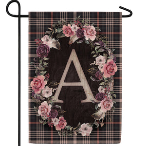 Pink And Black Plaid Monogram Double Sided Garden Flag