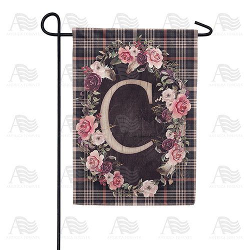 Pink And Black Plaid Monogram Double Sided Garden Flag