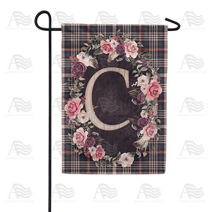Pink And Black Plaid Monogram Double Sided Garden Flag