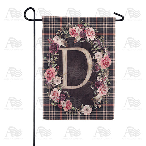 Pink And Black Plaid Monogram Double Sided Garden Flag