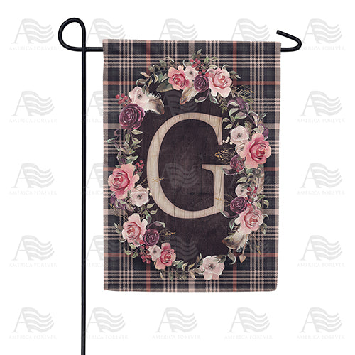 Pink And Black Plaid Monogram Double Sided Garden Flag