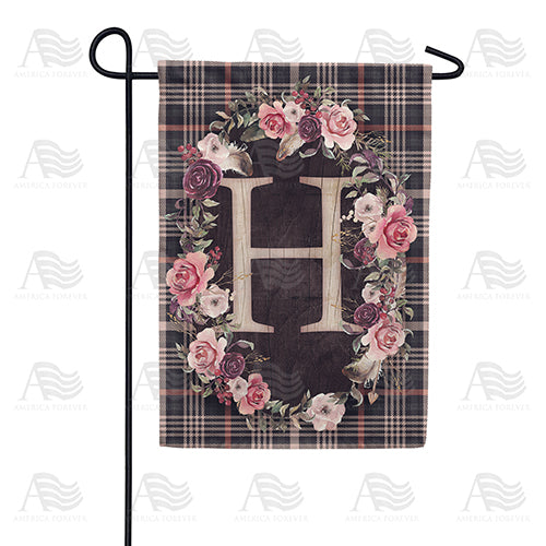 Pink And Black Plaid Monogram Double Sided Garden Flag