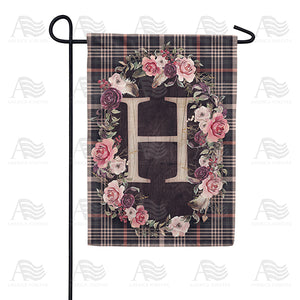 Pink And Black Plaid Monogram Double Sided Garden Flag