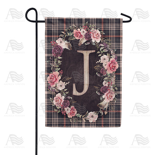 Pink And Black Plaid Monogram Double Sided Garden Flag