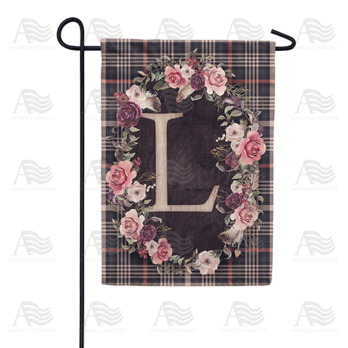 Pink And Black Plaid Monogram Double Sided Garden Flag